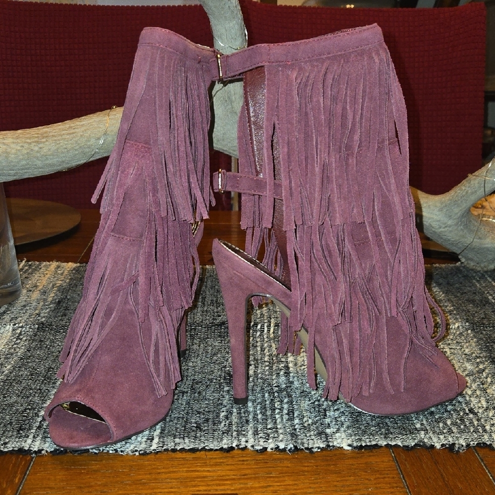 Fringed Peep-Toe Women's Shoes - Pink - Picture 8 of 11